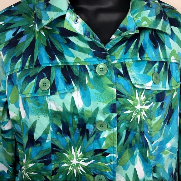 Small Drapers And Damons Green Tropical Print Jacket Long Sleeve Blue Green - Picture 5 of 13